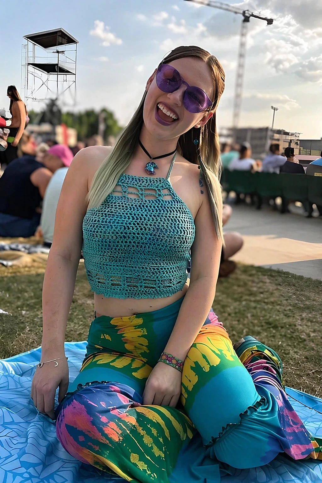 Crochet Vintage Cami Top + Tie-Dye Flared Pants