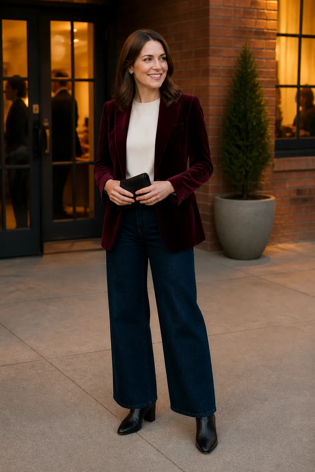 Dark Blue Jeans with a Velvet Dinner Jacket