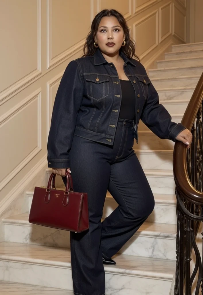 6- Dark Denim Set With an Oxblood Tote