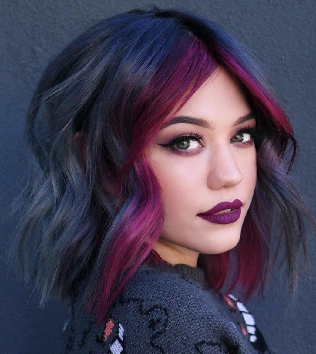 Dark Roots Meet Deep Magenta Purple Hair Color