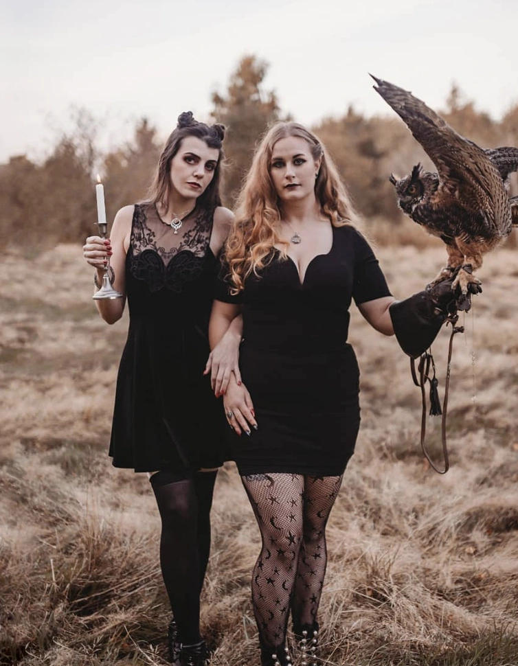 Dark Velvet Dress + Spooky Fishnet Tights + Enchanting Accessories