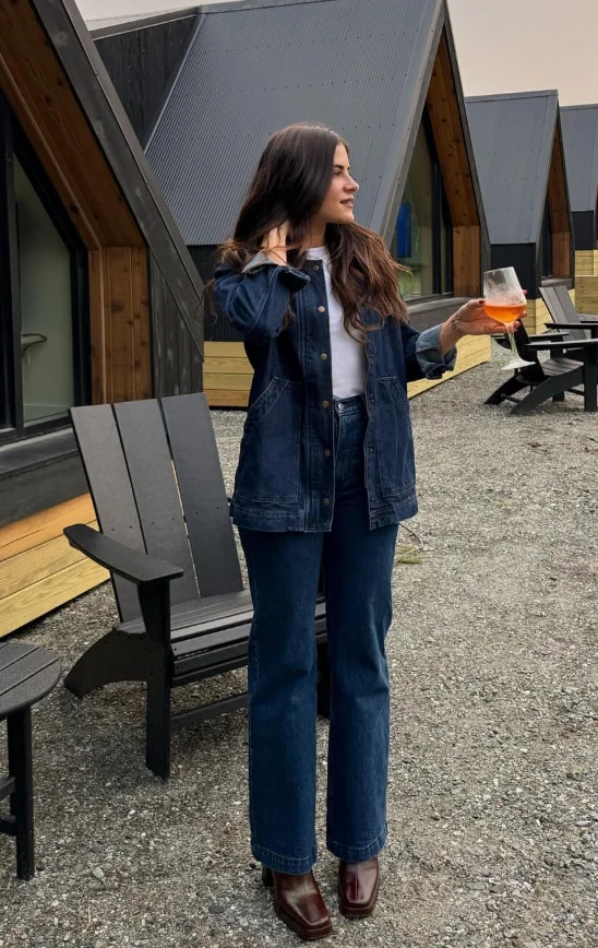 Denim Jacket + Wide-Leg Jeans + White T-shirt