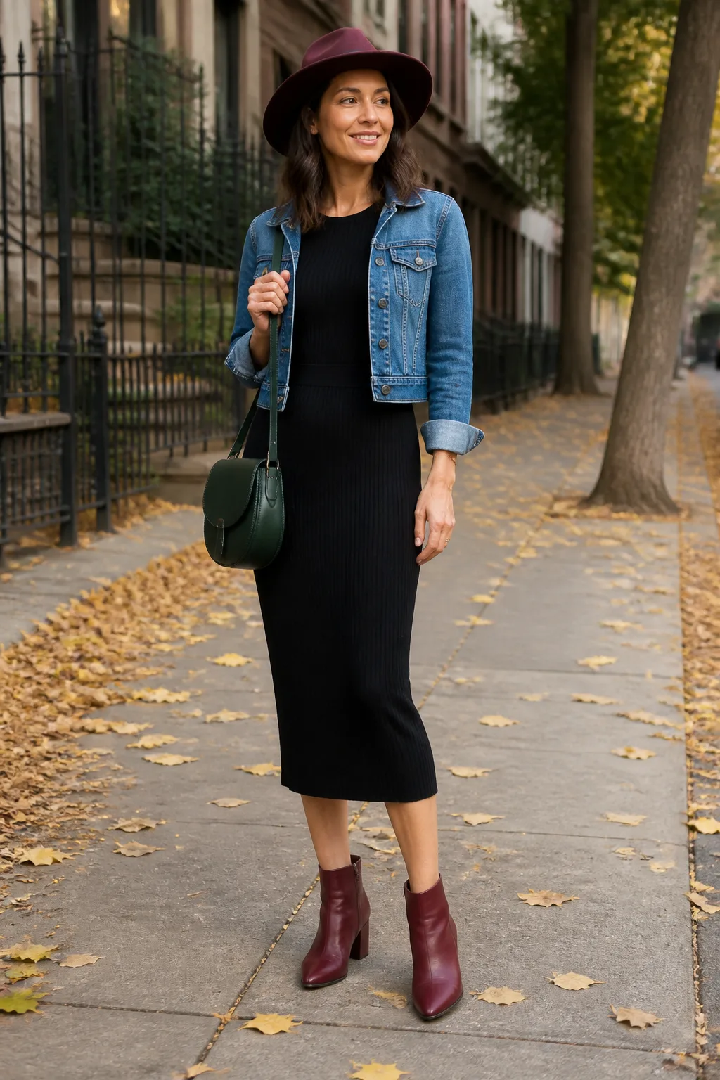 Denim Jacket with Black Knit Dress