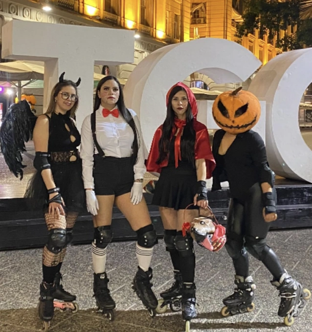 Devilish Wings + Classic Tuxedo + Red Riding Hood Cape + Pumpkin Head Mask + Roller Skates