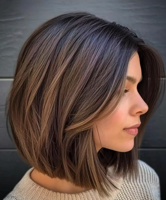Dimensional Brunette Bob with Face-Framing Layers