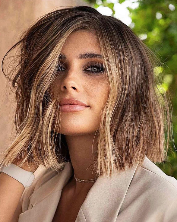 Dimensional Brunette Textured Bob Hair