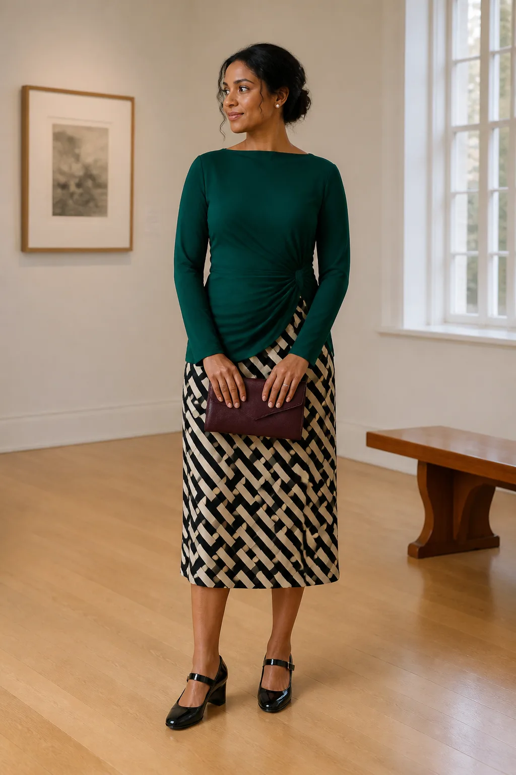 Draped Knit Top with Midi Skirt