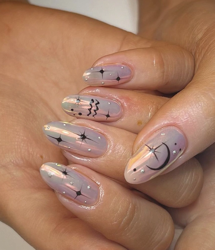 Dreamy Iridescent Nails with Celestial Art