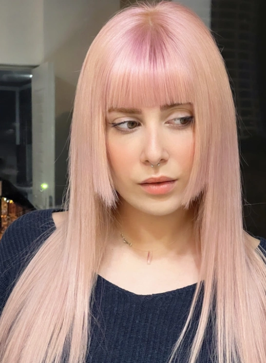 Dreamy Rose Quartz Hair with Subtle Lavender Roots