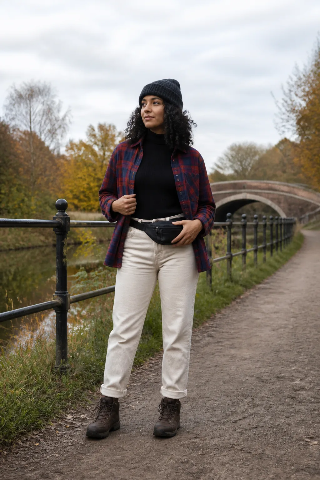 Ecru Jeans, Checked Overshirt and Hiking Boots