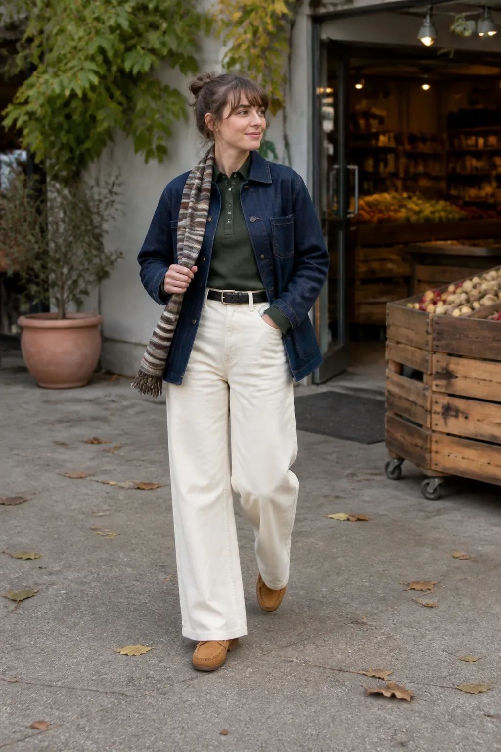 Ecru Jeans with a Denim Chore Jacket
