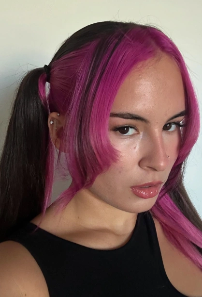 Edgy Magenta Pink Hair Color with Baby Bangs