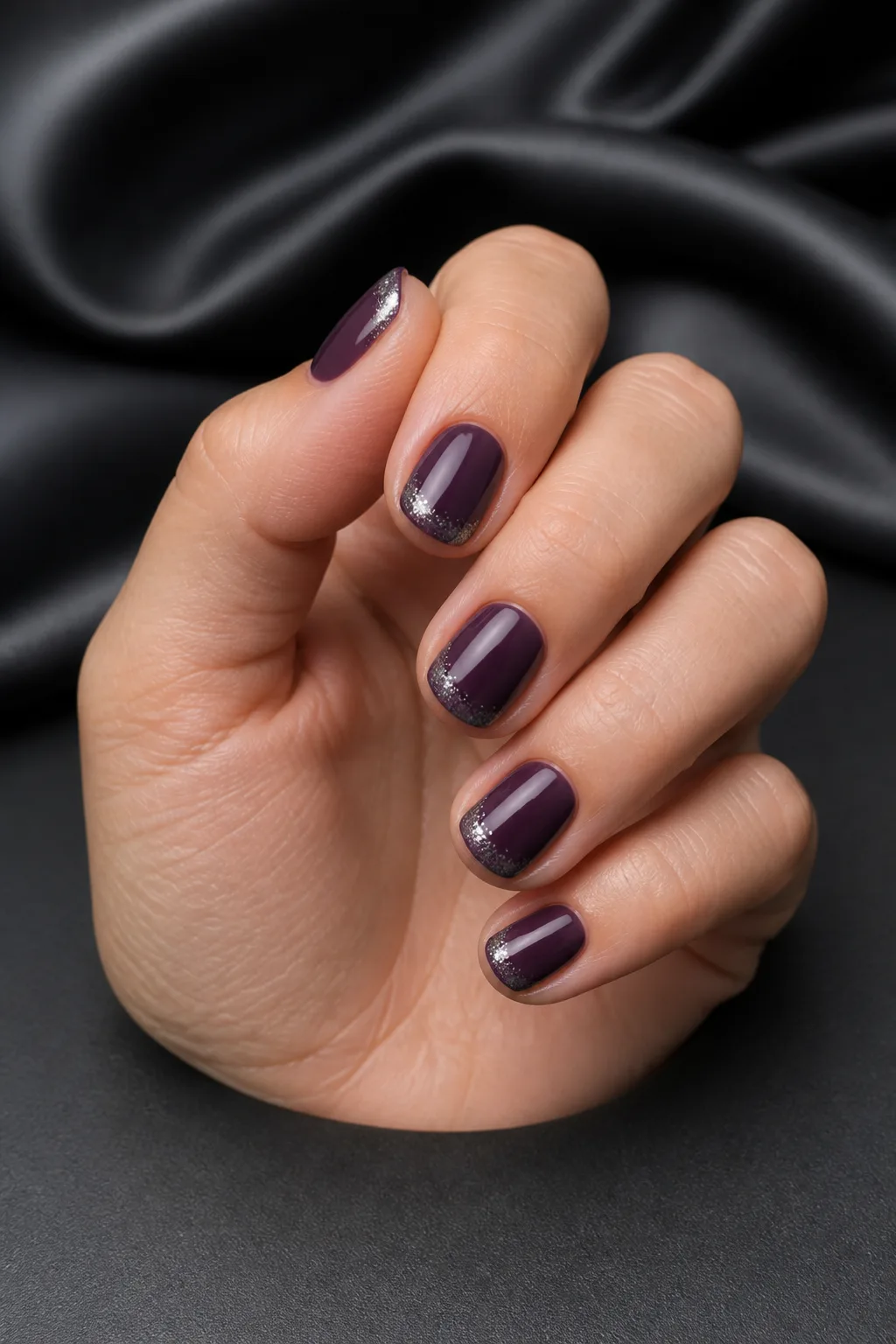 Eggplant Dress and Glitter Tips