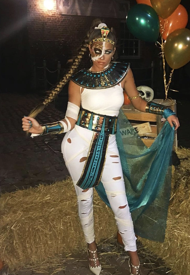 Egyptian Queen Costume + Strappy Heels + Statement Jewelry + Dramatic Eye Makeup