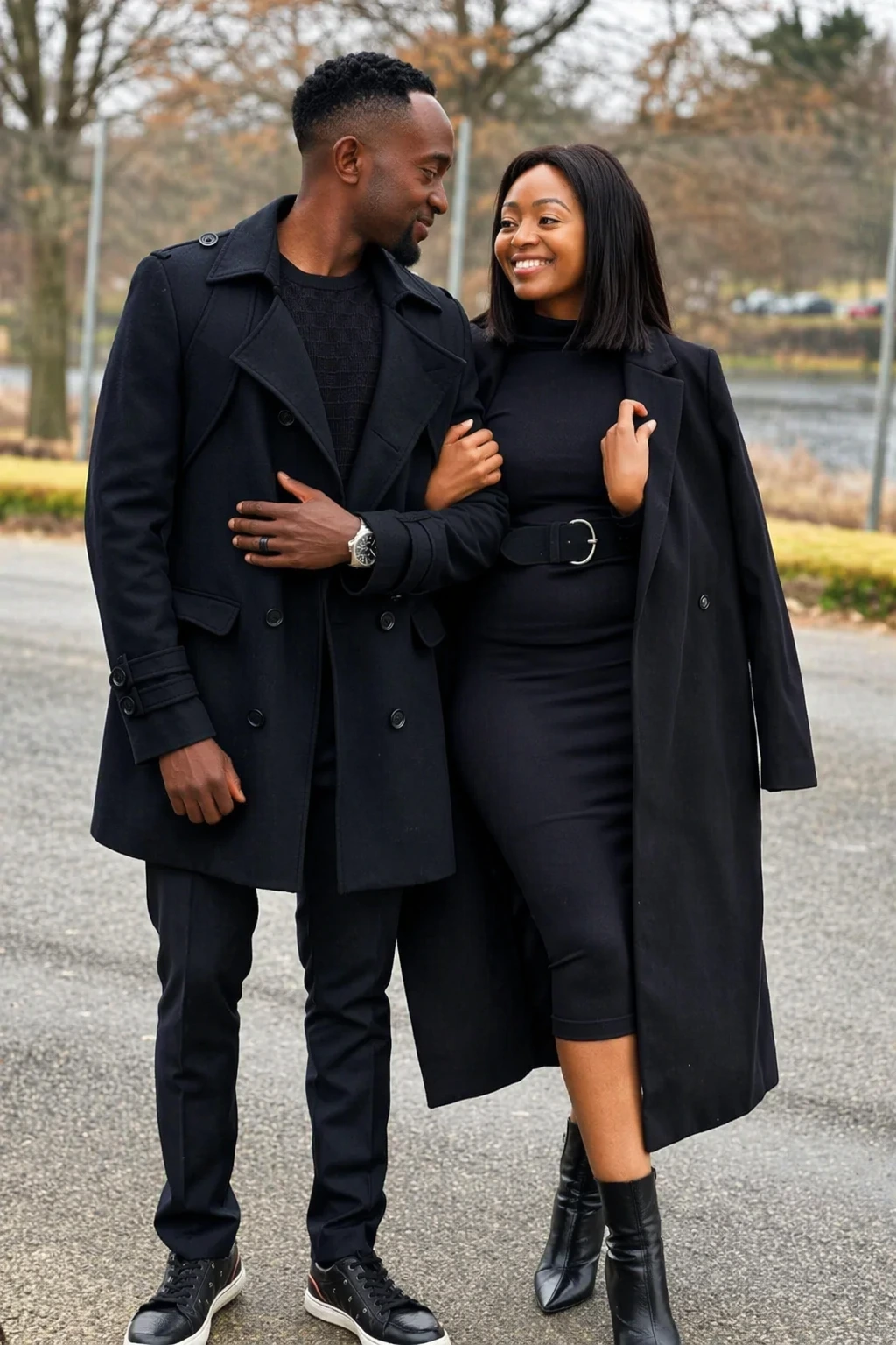 Elegant Monochrome: Black Coats + Fitted Outfits