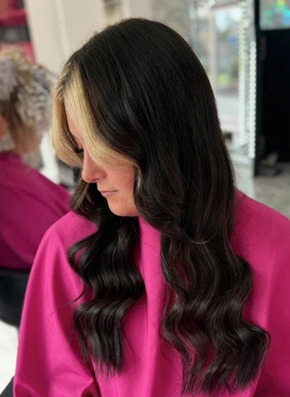 Face-Framing Waves with Contrasting Blonde Highlights