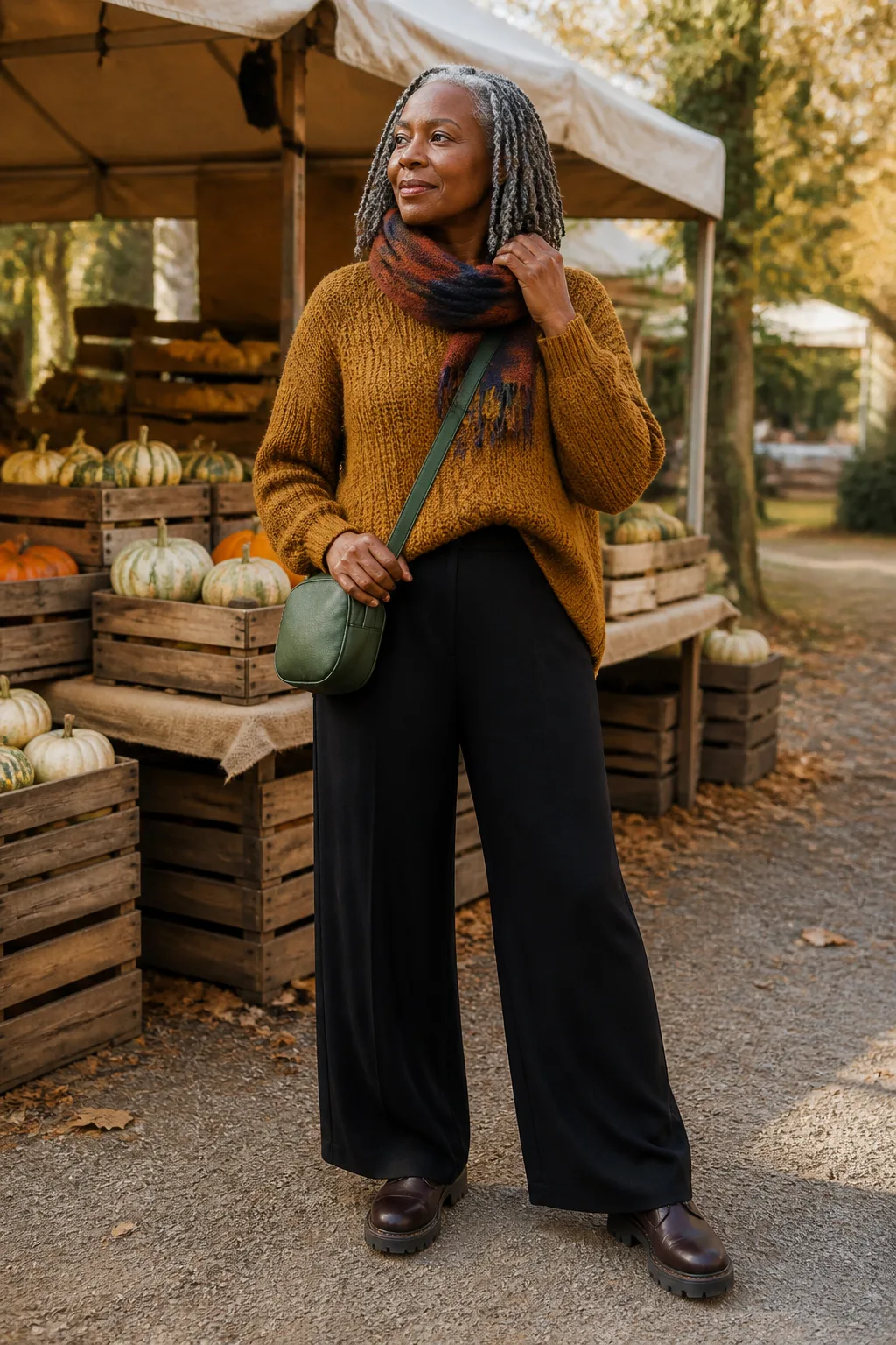 Fisherman Knit, Satin Trousers, and Lug Boots