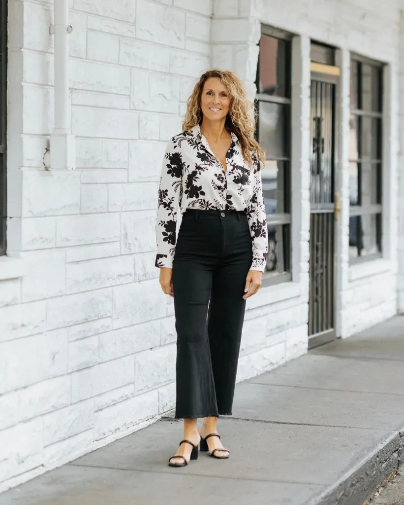 18- Floral Blouse with Black Denim