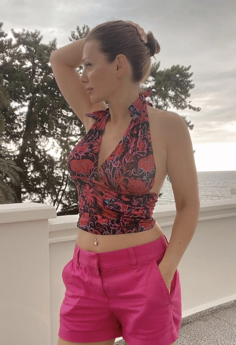 Floral Halter Top + Bright Pink Tailored Shorts