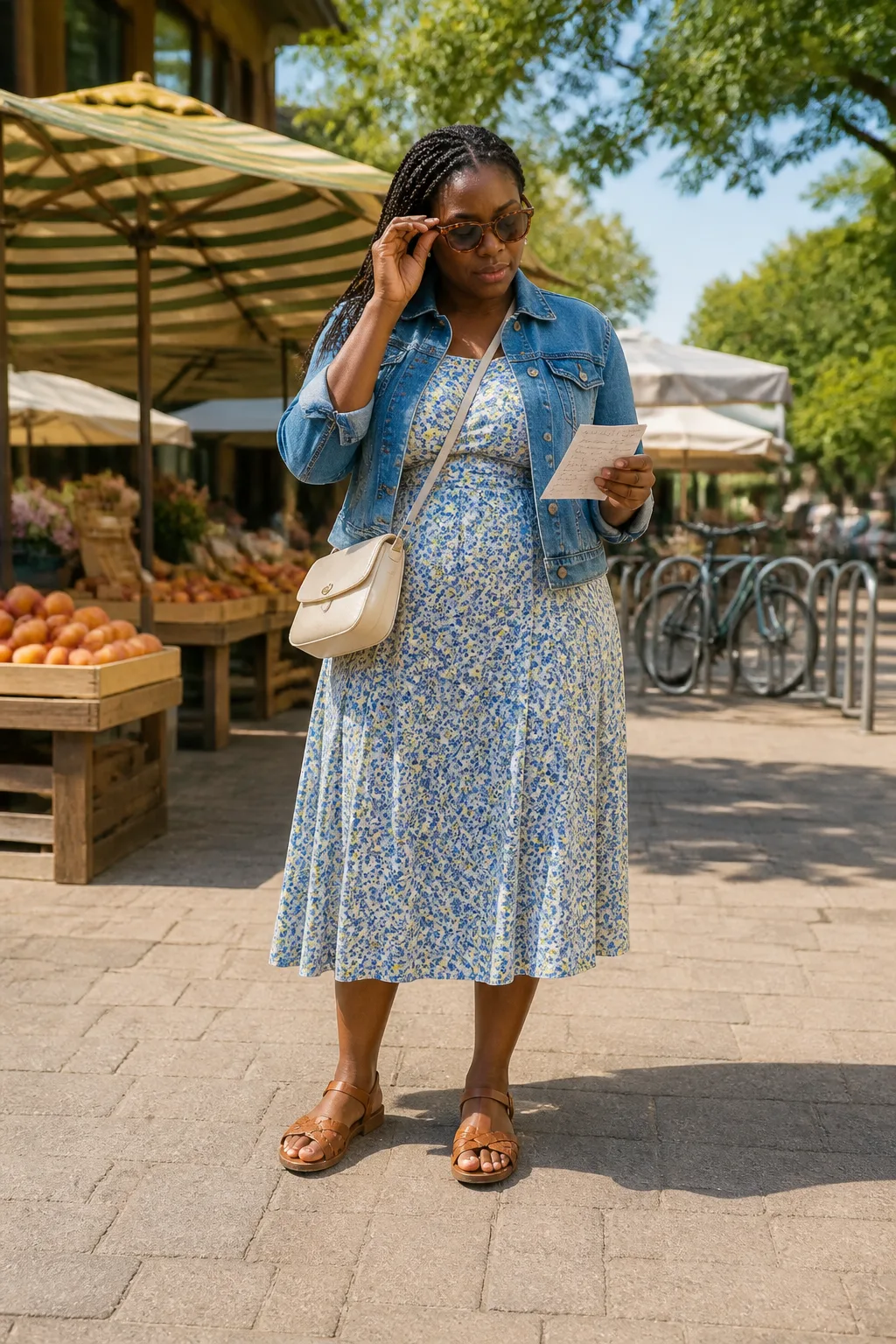 Floral Midi Dress with Denim Jacket
