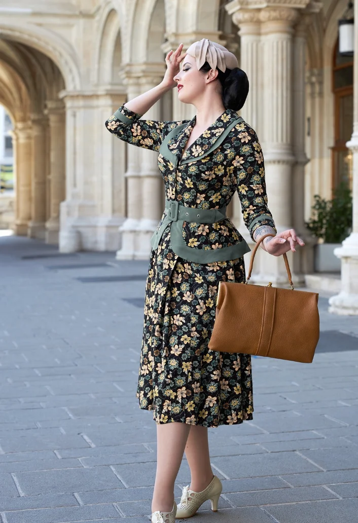 Floral Sophistication: Green Belted Dress