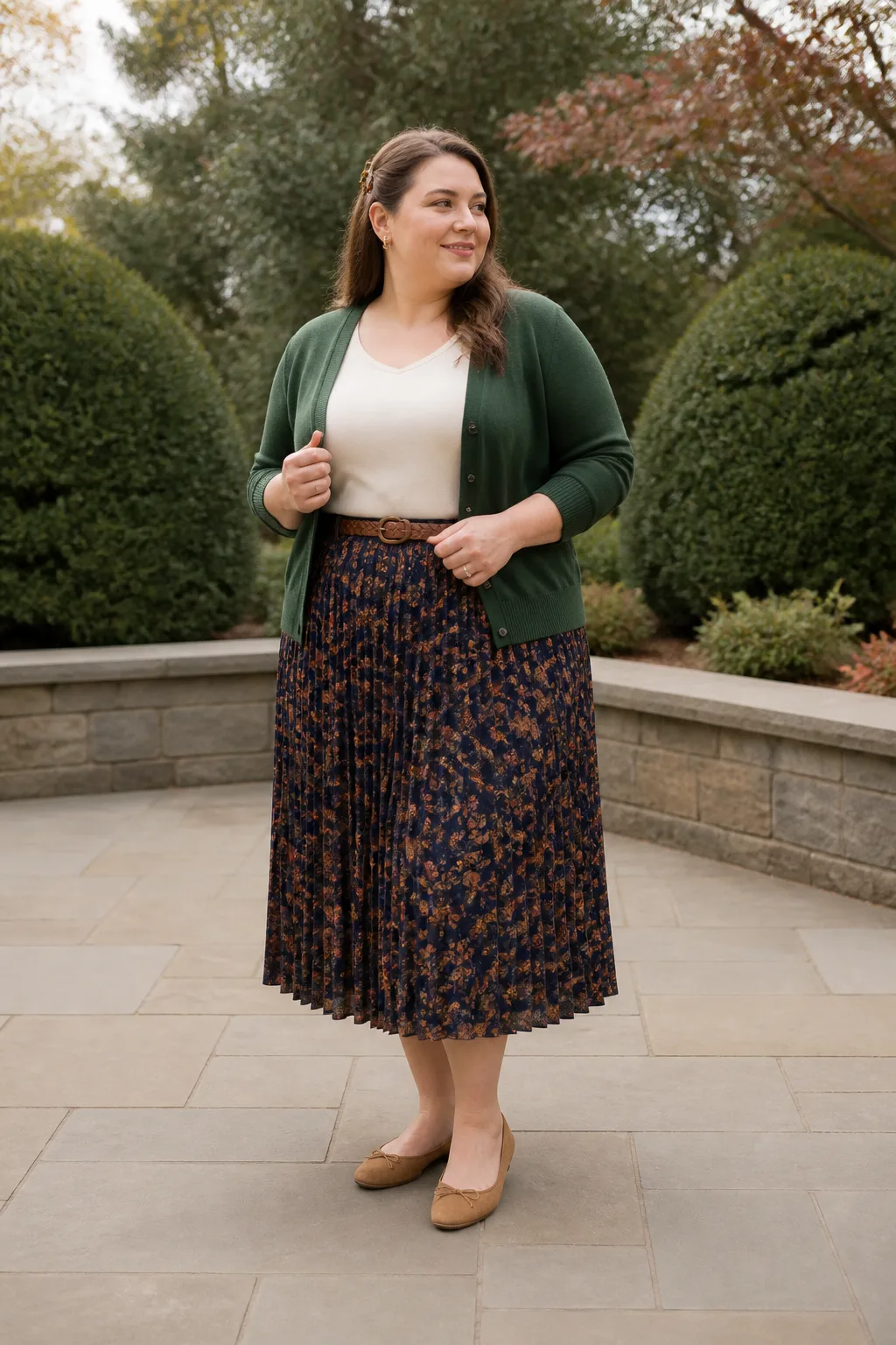 Forest Cardigan with Floral Midi Skirt