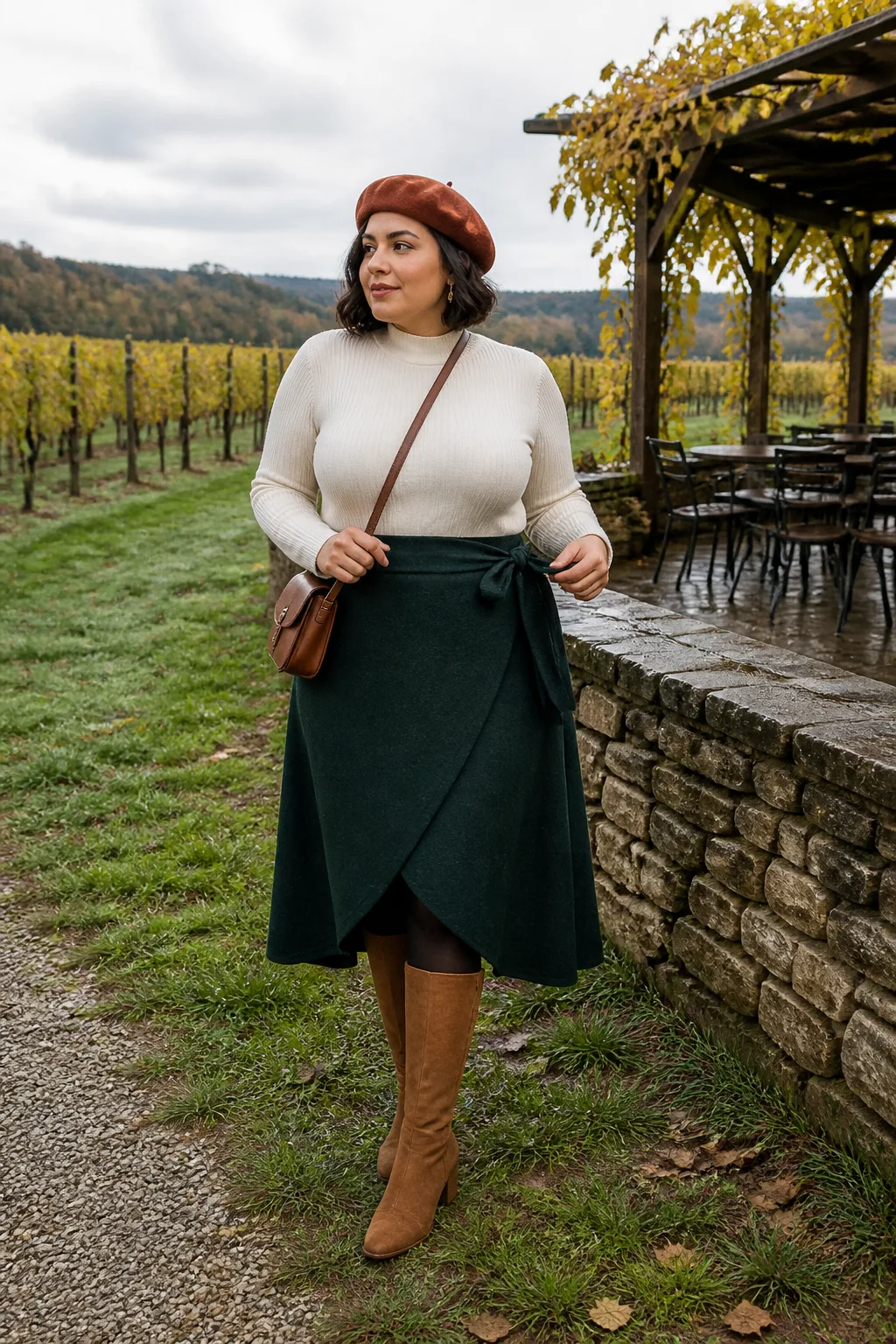 Forest Wrap Skirt with Fine-Knit Top