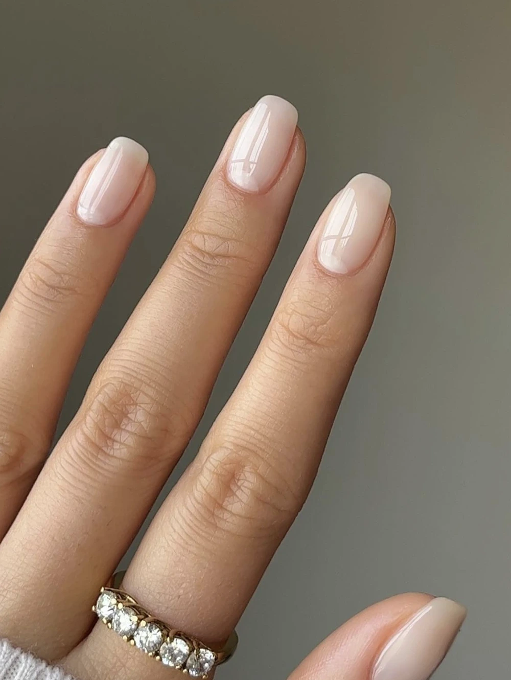 4- Glossy Soft Beige Rounded Square Nails