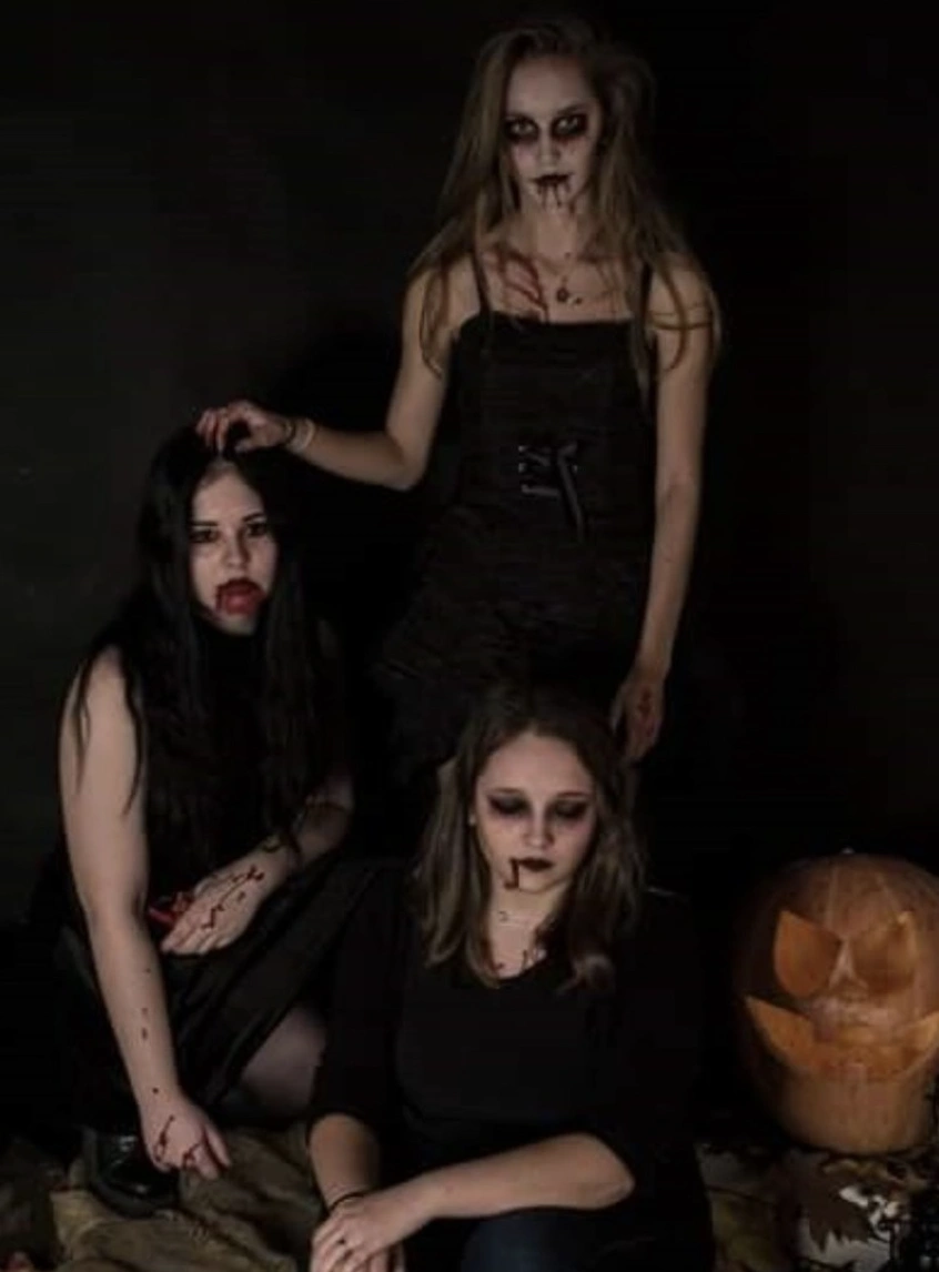 Gothic Black Dresses + Blood-Red Lipstick + Creepy Halloween Makeup