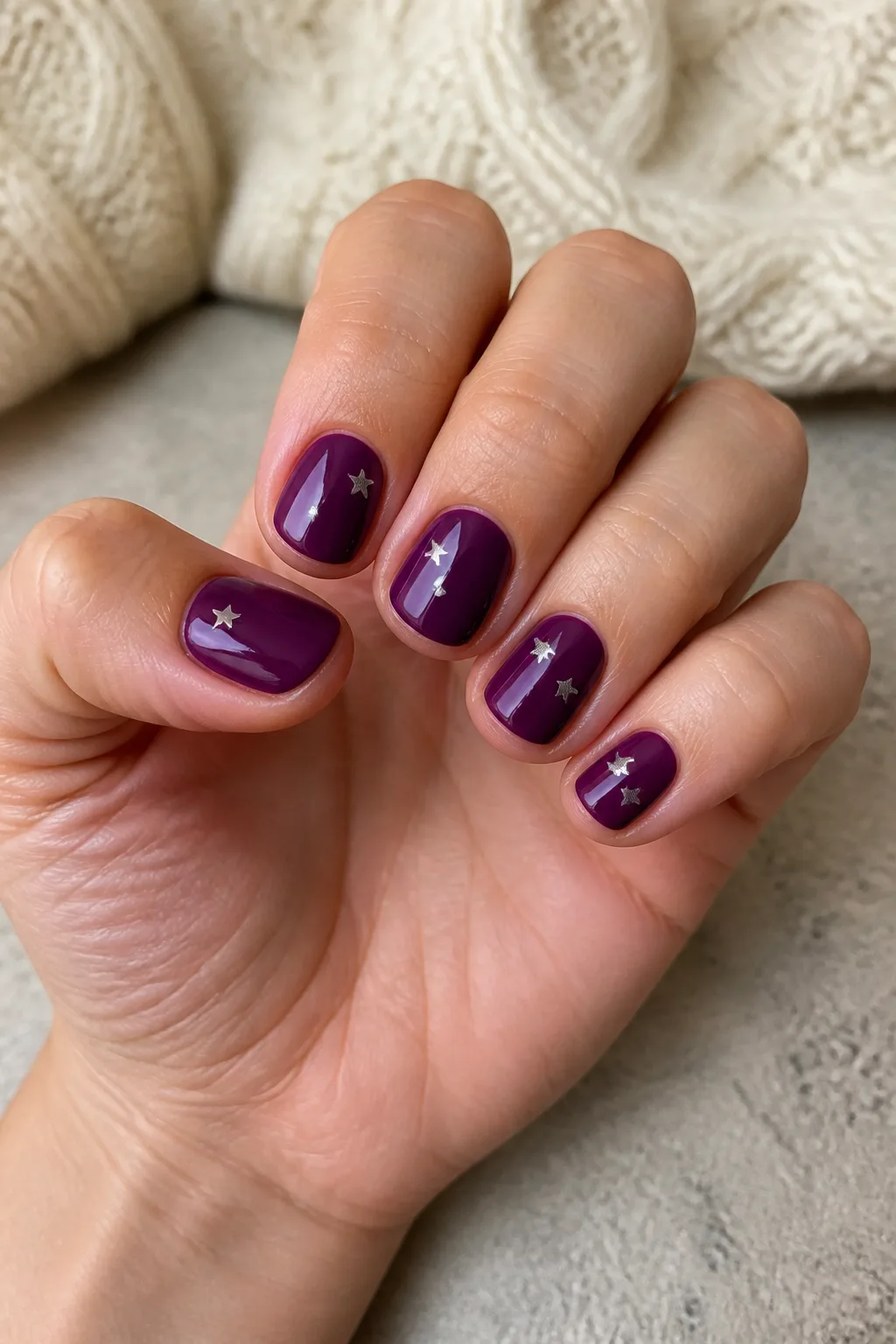 Grape Knit and Silver Stars