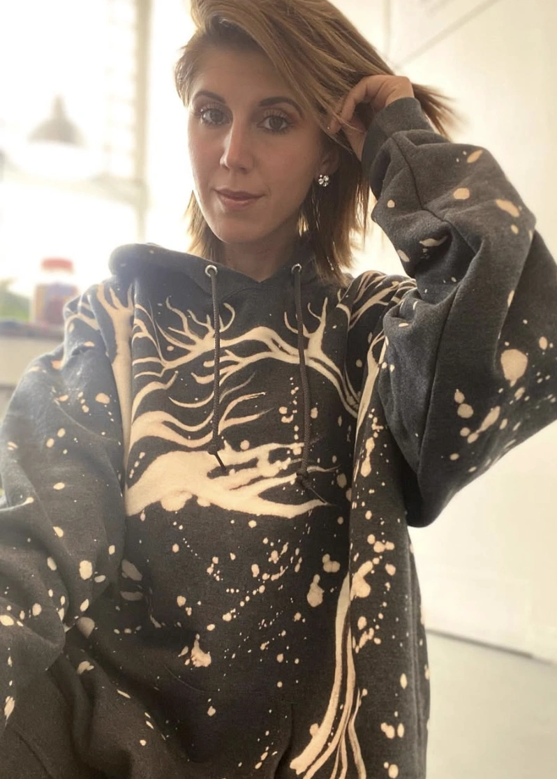 Graphic Bleach Jacket + Stud Earrings + Messy Bob