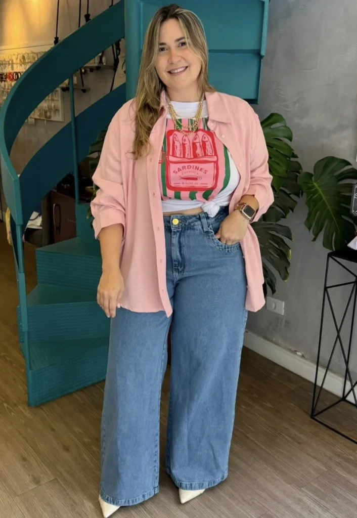 5- Graphic Tee, Wide-Leg Jeans, and a Button-Down