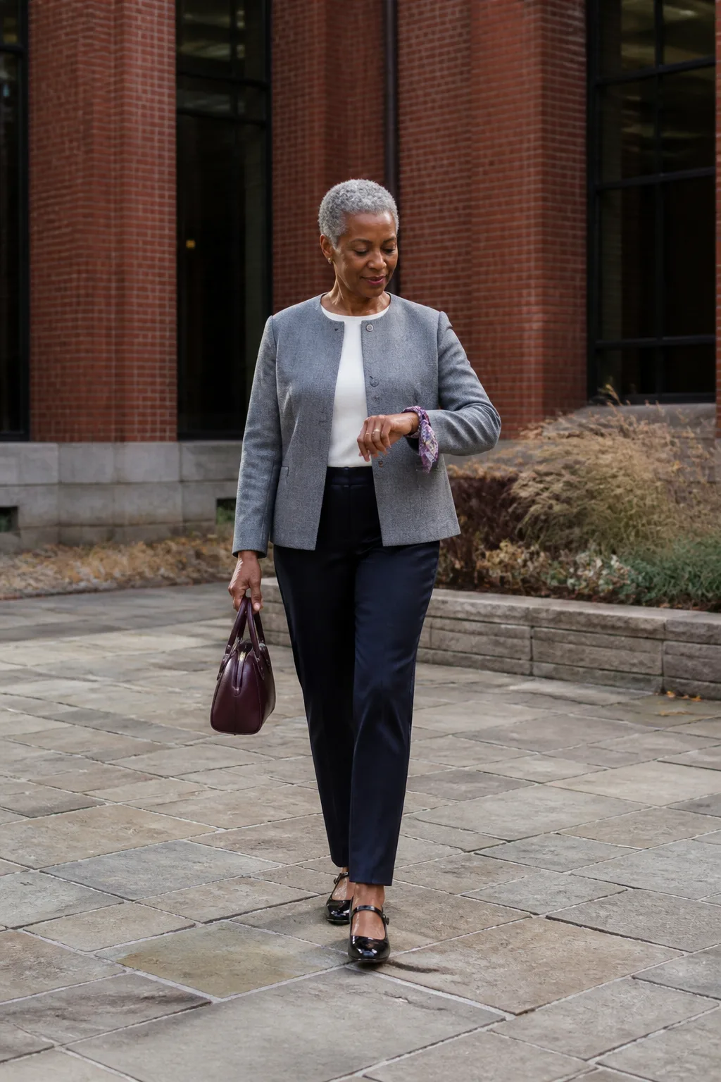 Gray Cardigan Jacket with Satin Trousers
