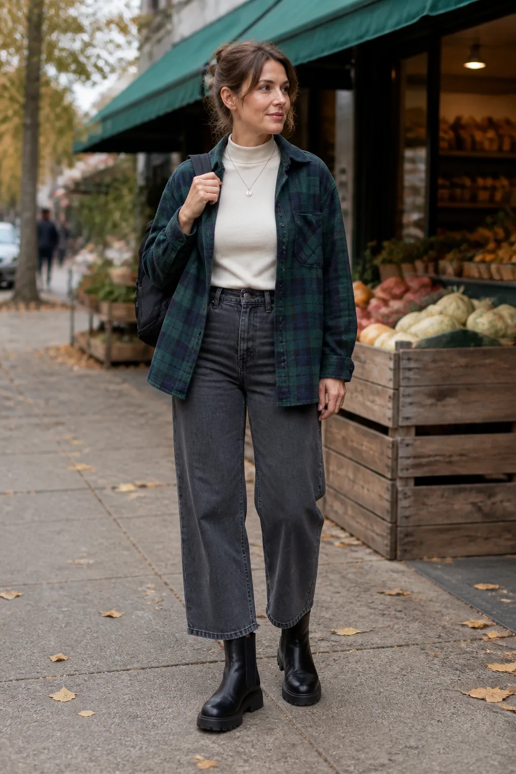 Gray Jeans with a Plaid Overshirt