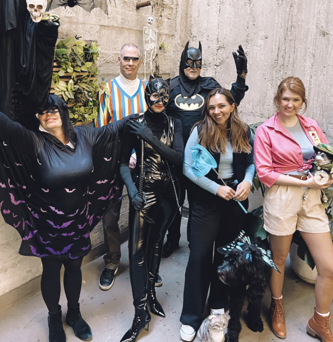 Halloween Bat Wing Dress + Black Cat Suit + Batman Costume + Colorful Striped Sweater + Pink Short Jacket + Casual Pants + Animal Costumes