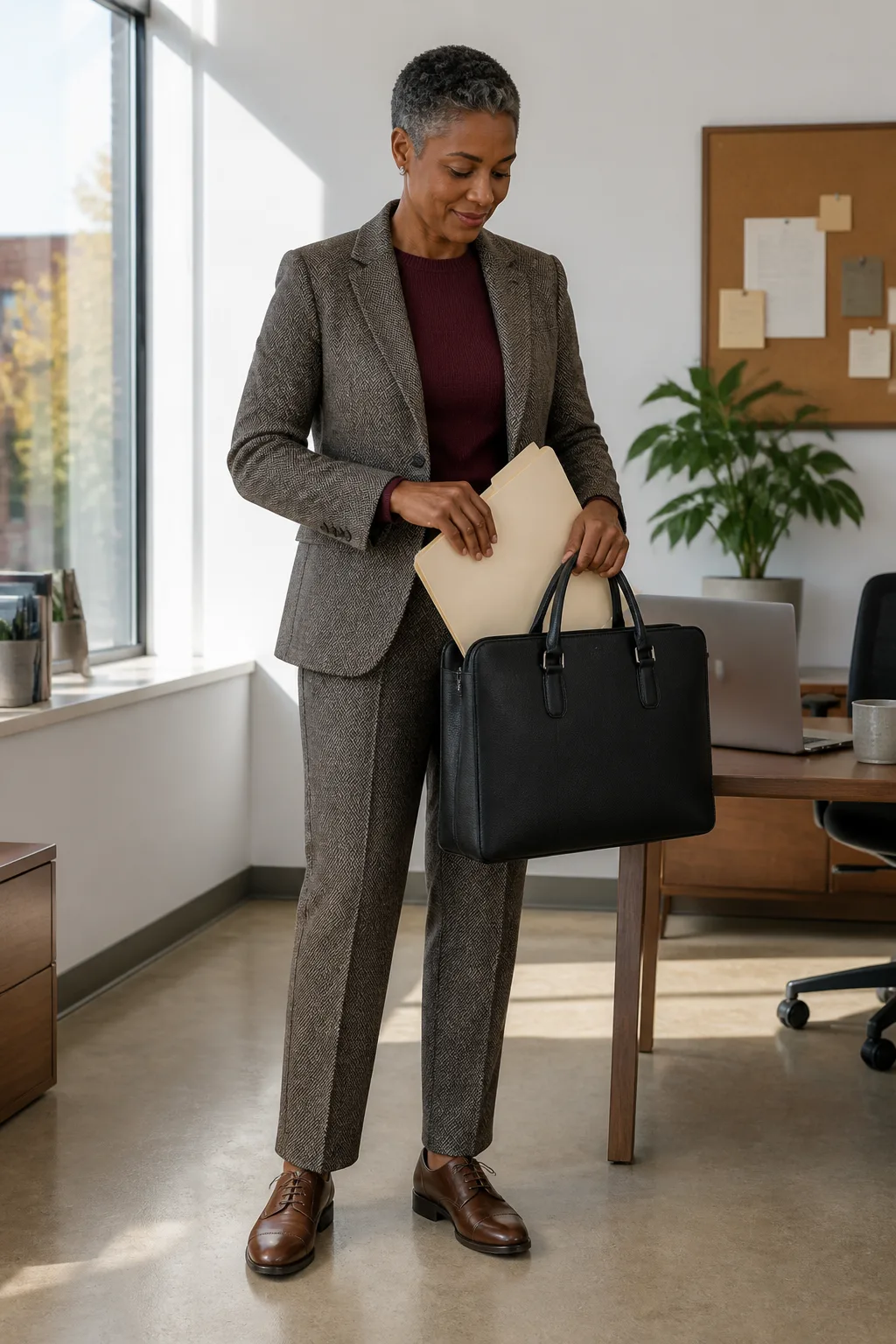 Herringbone Suit, Fine Knit, and Oxford Shoes
