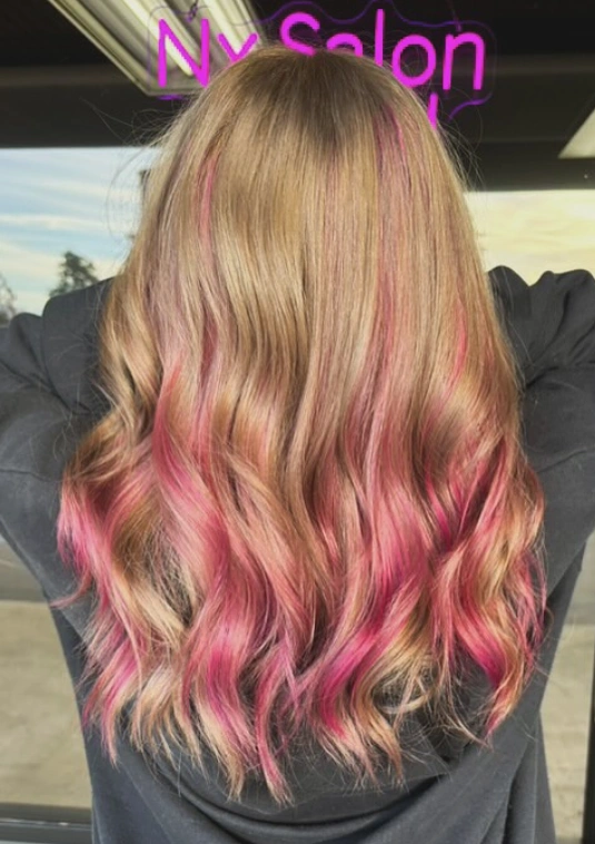 Honey Blonde Waves with Punky Pink Ends