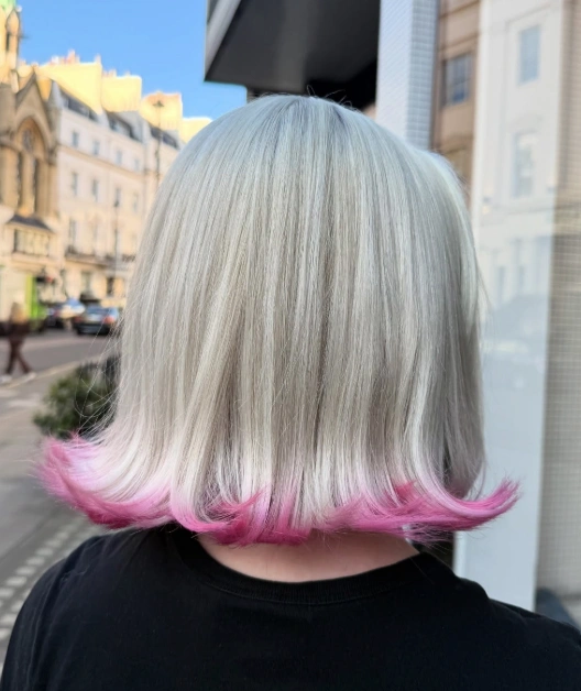 Icy Blonde Bob with Neon Pink Dip Dye