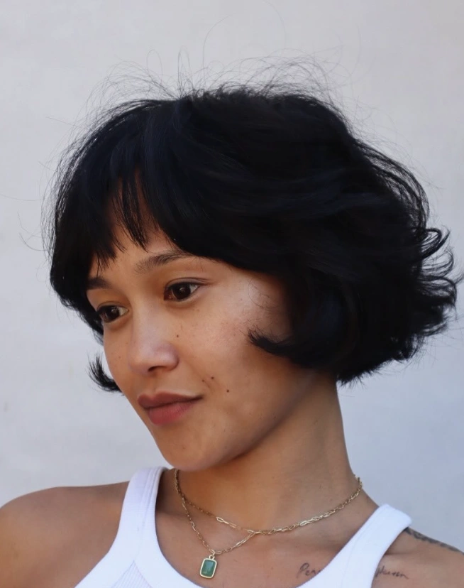 Jet Black Chin-Length Bob with Piece-y Bangs
