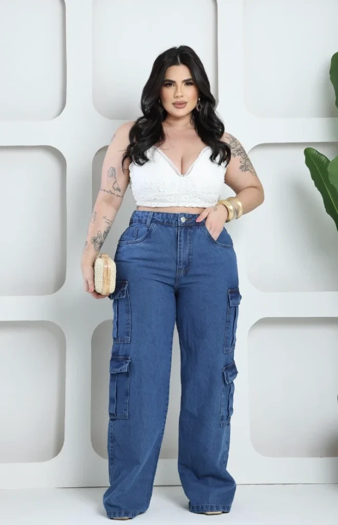 3- Lace Crop Top and Relaxed Cargo Pants