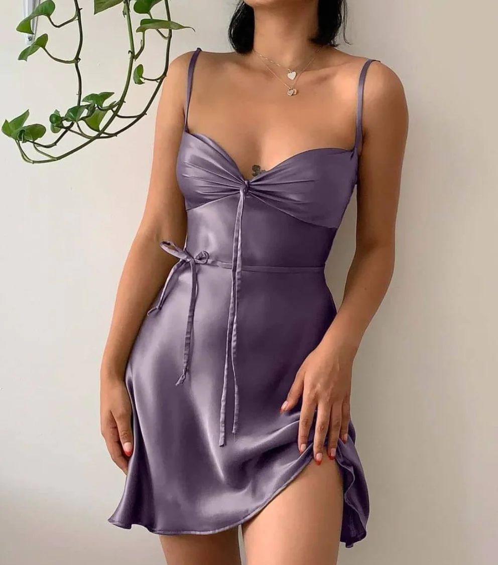 Lavender Satin Slip Dress + Delicate Gold Pendant Necklace