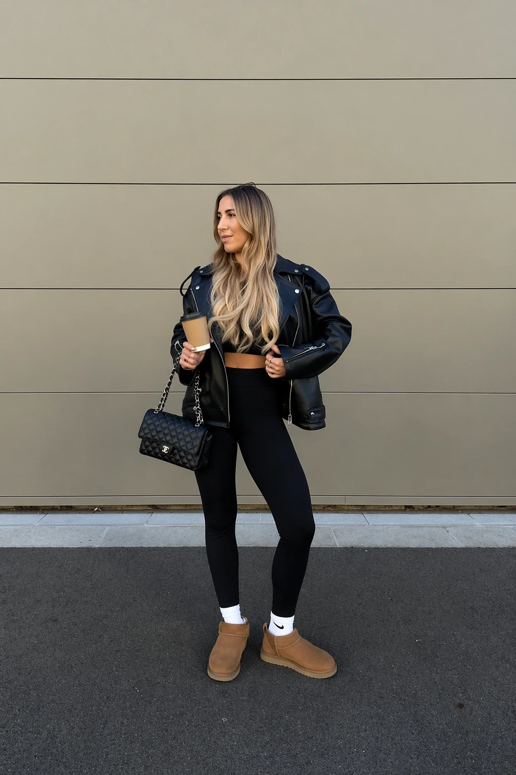 12- Leather Biker Jacket and Shearling Boots
