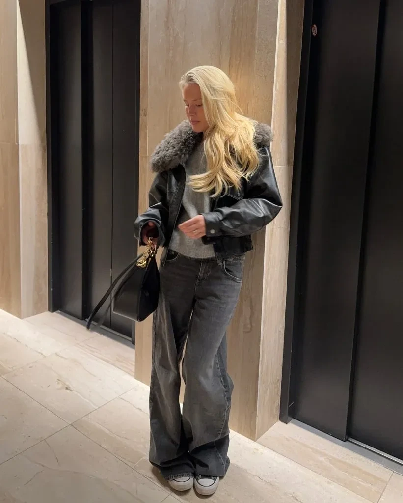 4- Leather Jacket with Black Jeans