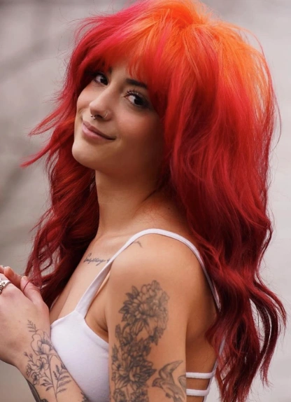 Long, Flowing Waves with Fiery Red Ombre