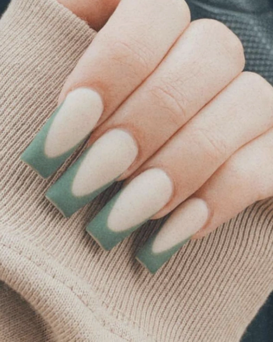 Matte finish in green and nude with an artistic ombre design