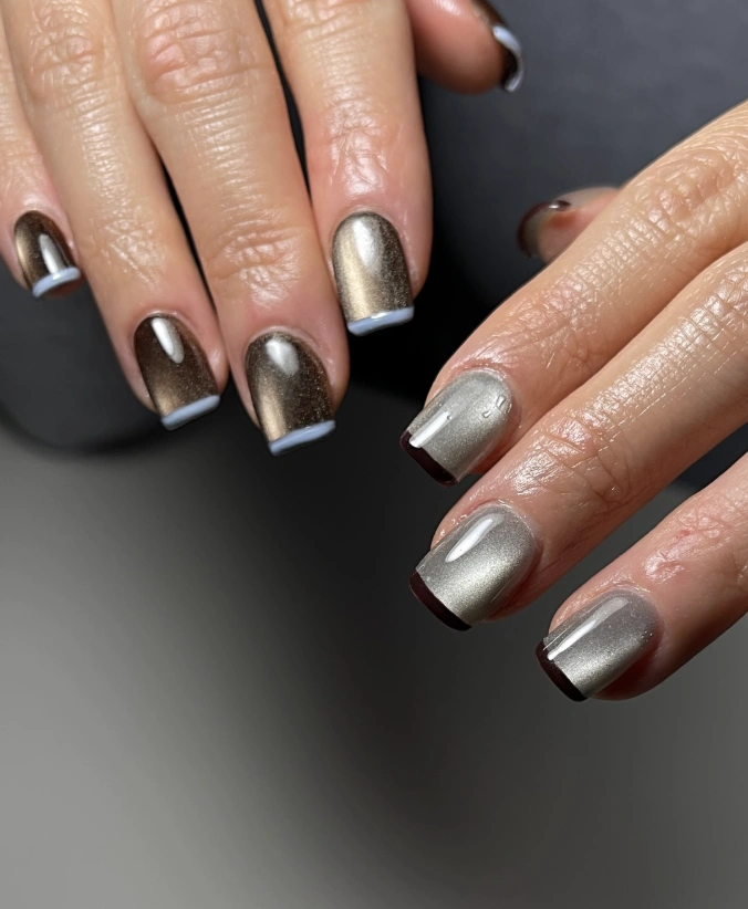 Metallic Ombré Nails with a Micro French Twist