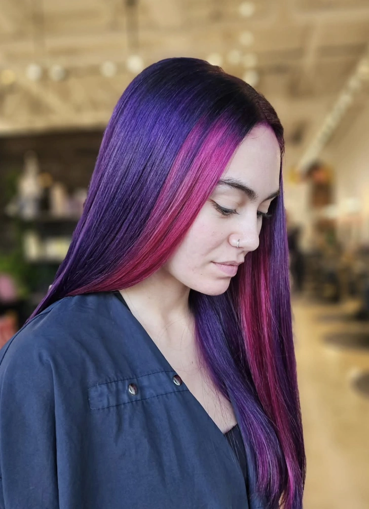 Midnight Purple Hair with Raspberry Peekaboos