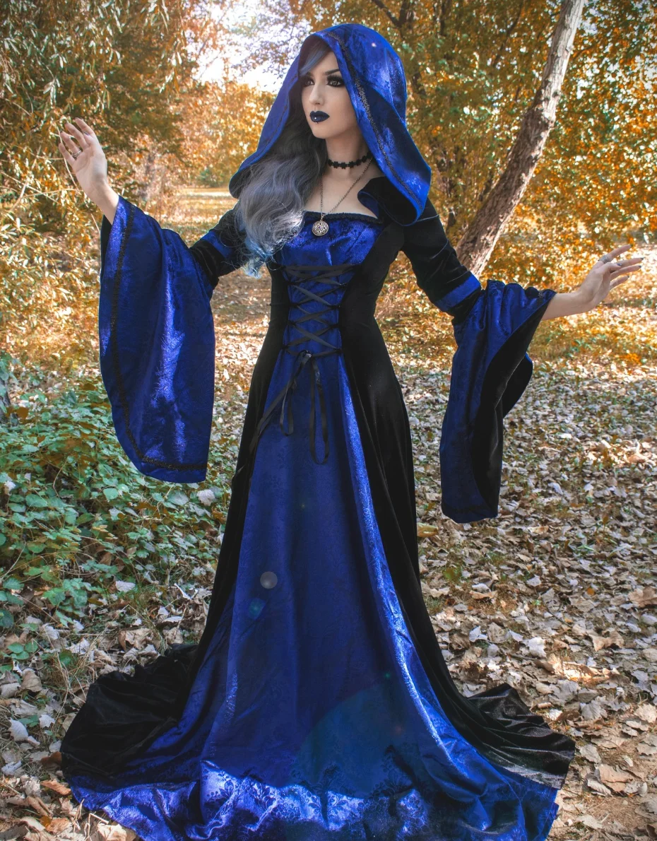 Mystical Allure: Hooded Blue Fantasy Dress