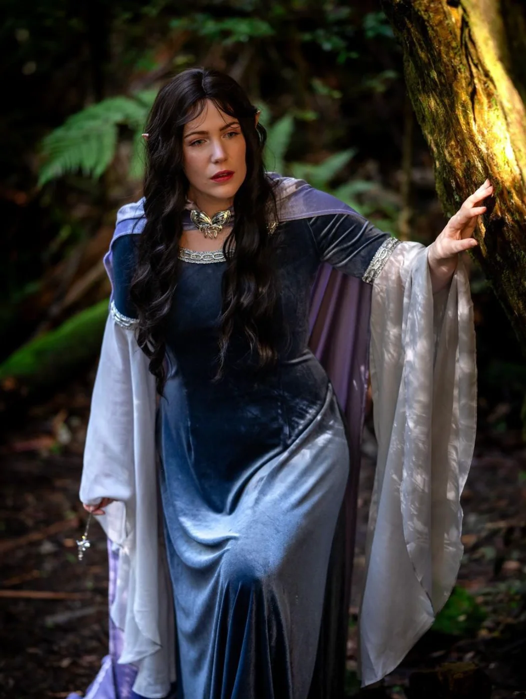 Mystical Allure: Velvet Blue Medieval Dress Silver Accents