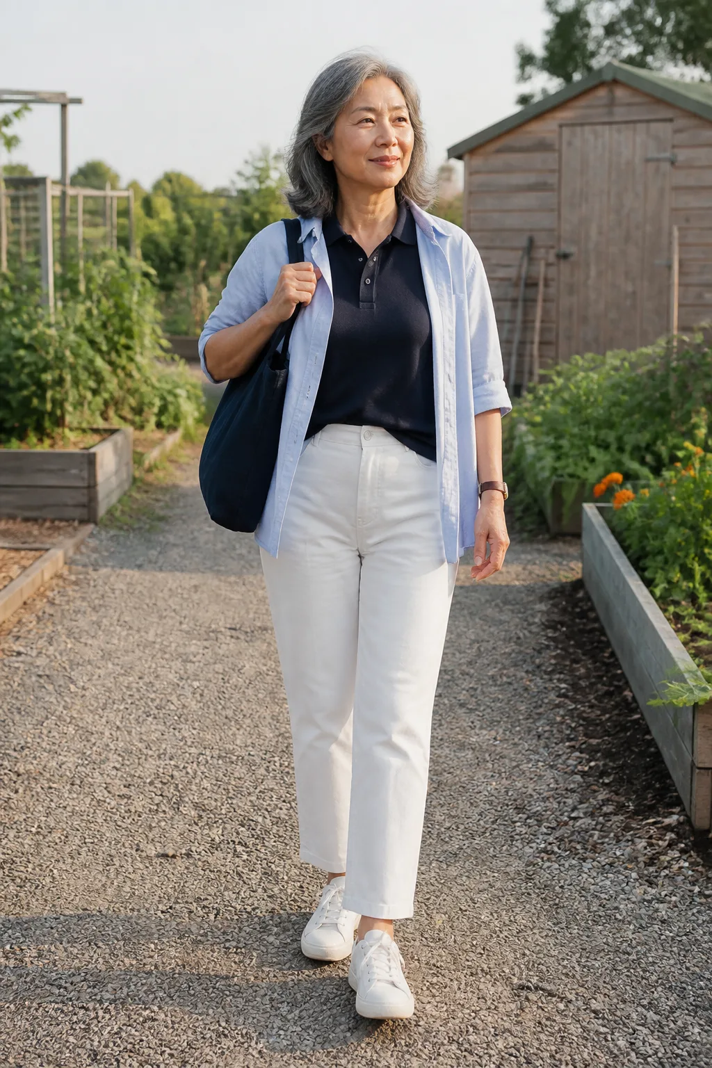 Navy Knit Polo with Cropped Trousers